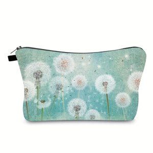Cosmetic Bag Fuzzy Dandelion Makeup Clutch Pouch Travel Hippie Wish Flower NEW